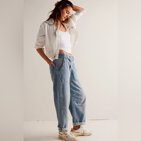 Free People We The Free Pavement Artist Slouchy Cropped Jeans - Picture 3 of 9